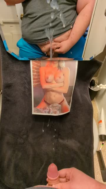13 spurts of hot cum over this nice chick !