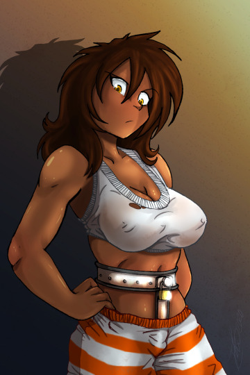 in a chastity belt & prison pants