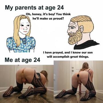 a sissy only has two moods: (1) horny; (2) horny & denied (both images credited to u/miley_sissy)