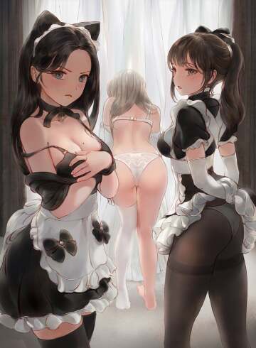 naughty master, you shouldn't come in and defile us while we are changing. there's all day for that~