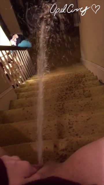 spraying a huge (f)ountain of piss down the stairs