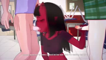 animation double blowjob - teen schoolgirl sucking two little dicks, 3d cartoon sex