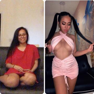 bimbofication story: i used to wear an oversized t-shirt all the time! 🙈now i find the excitement in wearing sexy dresses, makeup, and stripper heels! 🤤 i feel sensual and horny every time i’m transformed! looking like a hot bimbo fuckdoll gives me the sexual confidence i didn’t have before! 🥵🤤💋