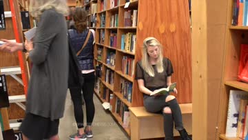 wearing a sheer top in the bookstore