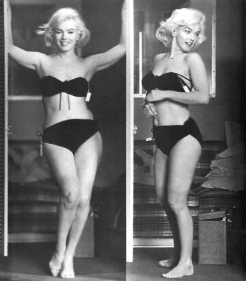 marilyn monroe trying on a swimsuit - 1950