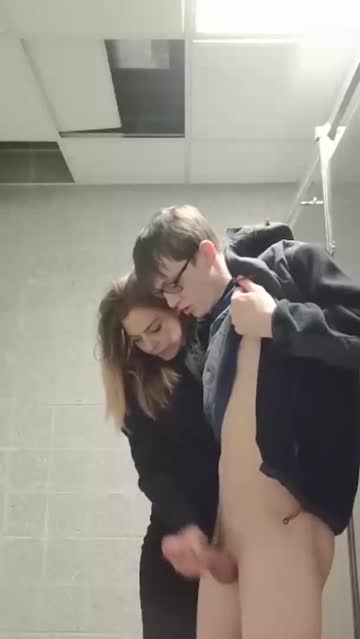 she makes him cum in public bathroom
