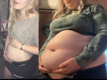 i can’t believe she used to have such a tiny starter belly and now she has a gut so big she has to carry it around. obesity is wild 😂