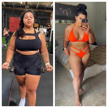 progress update!: june ‘21 vs. june ‘22. what one calendar year in the gym can do! can’t wait to drop more & get bigger tits this fall!