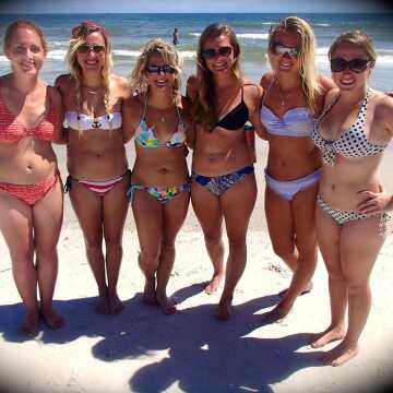 six friends at the beach