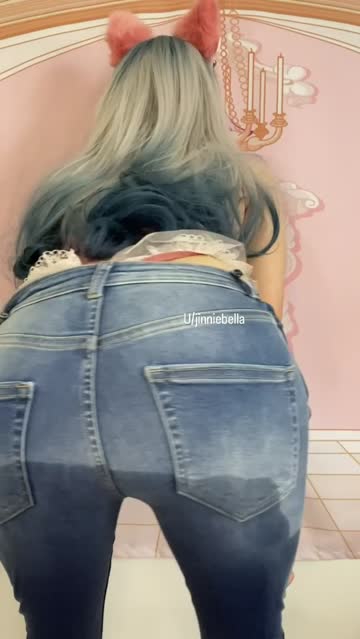 booty shake in wet blue jeans and cat ears