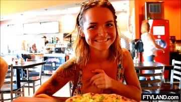 ftv model charlotte pulls her tits out at the pizza joint