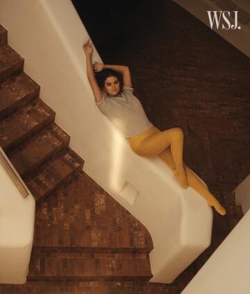 selena gomez in yellow tights (wall street journal) feb. 2020