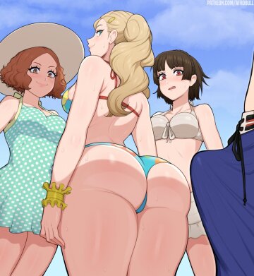 adult anne, haru, & makoto - beach booty (afrobull)