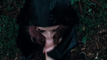 cosplay witch giving blowjob in the woods