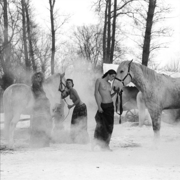 horsewomen in the snow