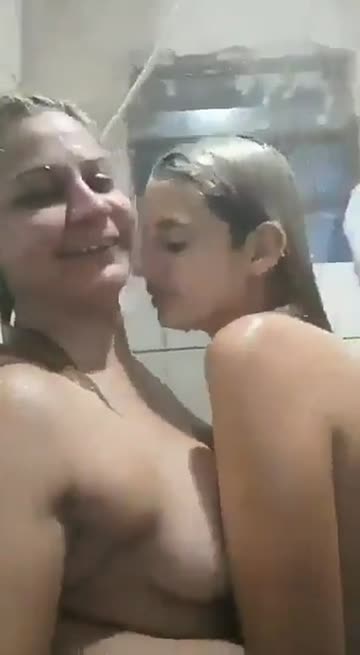 mother and daughter in the shower