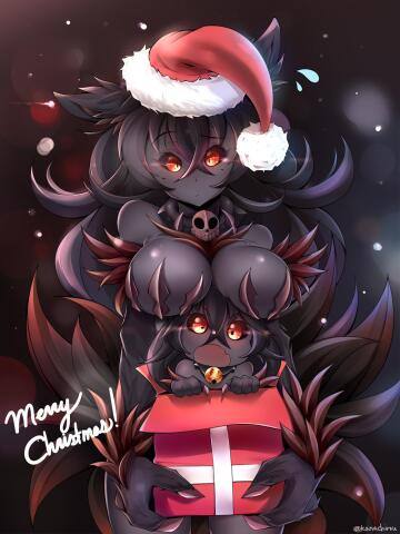 you and your hellhound wife is celebrating your hellhound childs first christmas. (kanachirou).