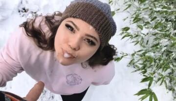 blowing cum bubbles outside in the snow 😋