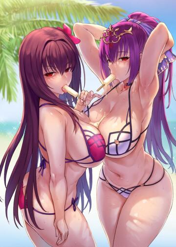 summer scathach & skadi sucking on some popsicles.