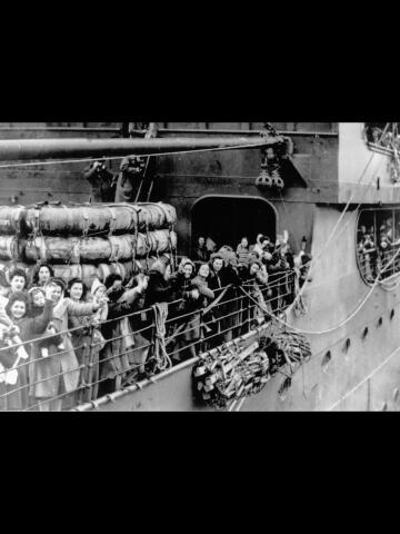 up to 70,000 british women left the uk in 1945-1947 to reunite with their american husbands in the united states. this is a photo of the hms victorious filled with women and children on their way to the us. [1536x2048]
