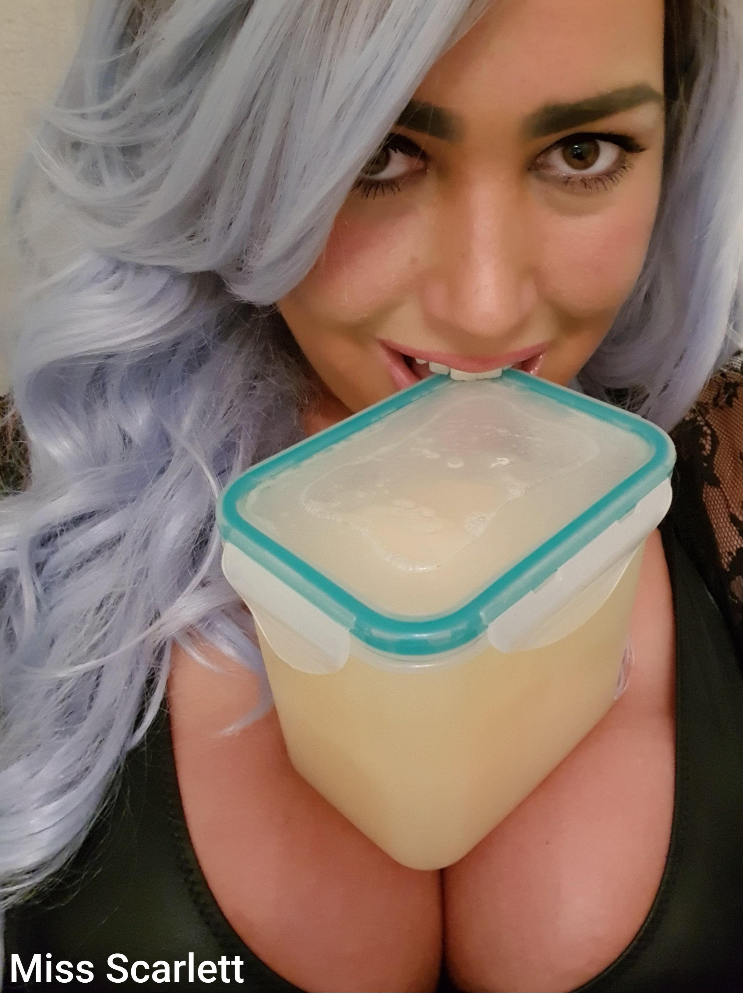 I doubt anyone has more of a cum fetish! here's me with 750ml of saved cum just before I drank it in one of my videos and I'm always after more!
