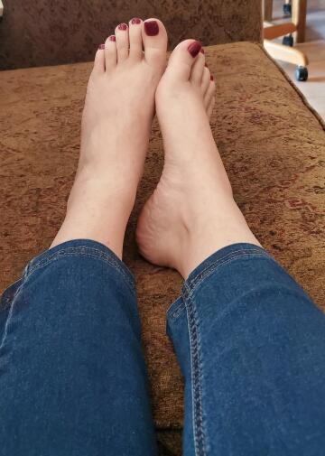 freshly pedicured feet.