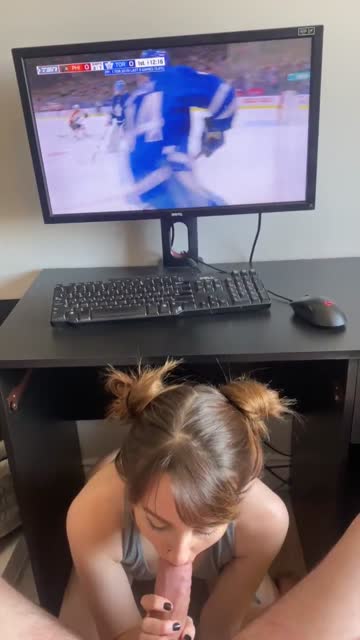 just cause he’s busy watching the game doesn’t mean i can’t suck his cock