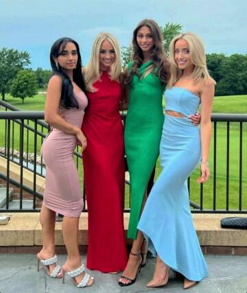 my best friends much younger step-sister(red dress) with her best friends wearing their prom dresses💯🔥👏👍 please rank them👍
