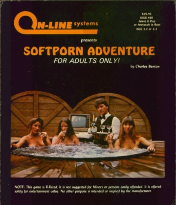 softporn adventure is an apple ii adult game released in 1981 by sierra on-line. its cover features three nude women: diane siegel,on-line's production manager; susan davis, the bookkeeper & wife of bob davis (creator of ulysses& the golden fleece) and roberta williams,co-founder of sierra on-line.