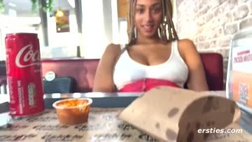 sexy naomi masturbates in the middle of a restaurant!