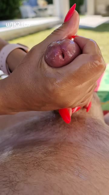 oily outdoor with sexy red nails!