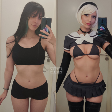 in and out of cosplay by yuzupyon - 2b from the game nier:automata (seifuku ver)