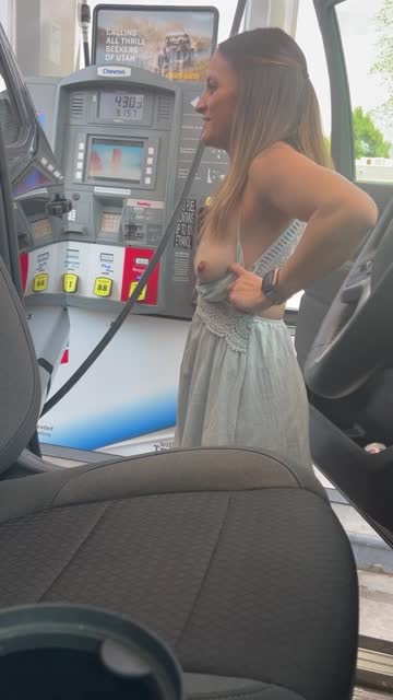 getting gas and showing whats under my dress [gif]