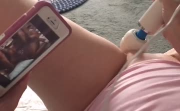 she watching interracial gangbang porn and plays with toy