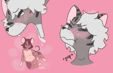 cat and mouse’s vore day! [f/f] [furry] [willing] [macro/micro] [lewd] art by me vnila