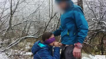 public blowjob and cum swallow near the mountain river