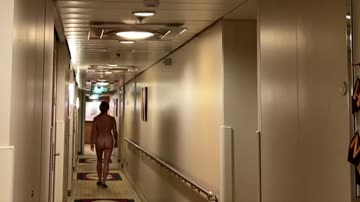 dared to walk down our cruise ship hallway completely naked (except for shoes 😹) [f]