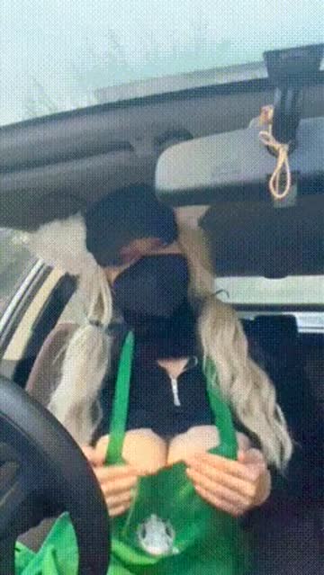 cat girl on my way to work 🐱 i want someone to meet me during my shift to give these titties a massage 🖤☕️
