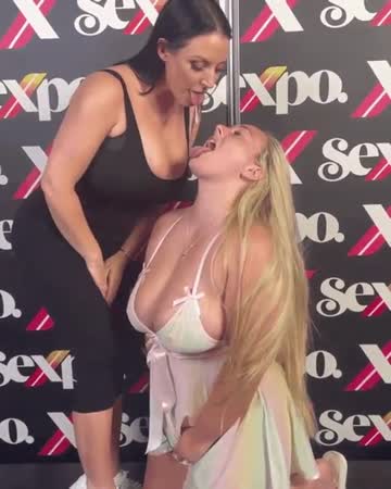 angela white spitting in a cute fans mouth at sexpo [found]