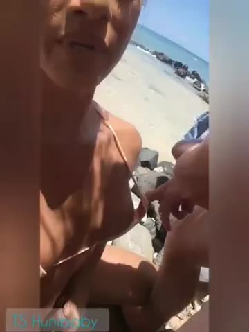 hunibaby gets cum-sprayed on the beach