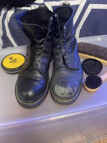 my girlfriend has been wearing these docs for 7 years, first polish ever.