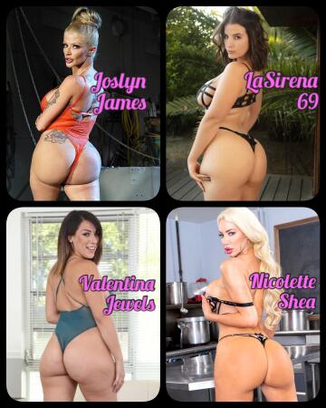 (the pawg-ylicious tournament - round 11) the look-back, cheeks out pose [joslyn james] [lasirena] [valentina jewels] [nicolette shea] pick two to advance to the next round