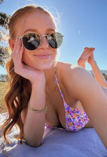 redhead laying out