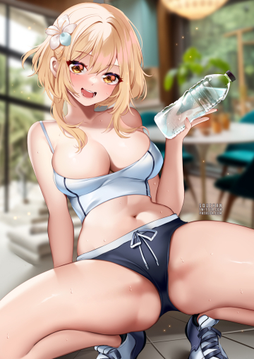 lumine during workout with bottle (squchan)