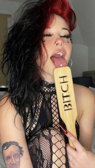 bend over and say thank you to goddess after getting spanked… where’re the sissy bitch am using my paddle on ???
