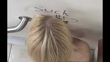 blonde gets sticky at toilets gloryhole blowing dick