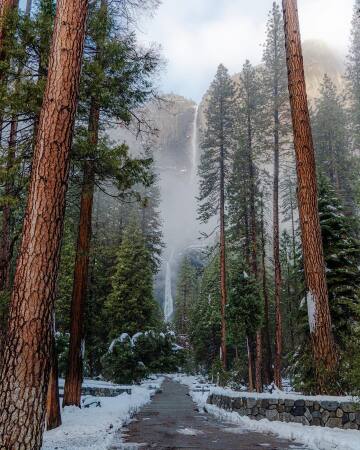 yosemite falls during winter, yosemite national park, california.
