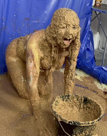 now that is what o consider a successful sploshing session!! completely and utterly covered from head to toe in thick, lumpy, gooey slop! can you still make out my stockings though?!? love it!! xx