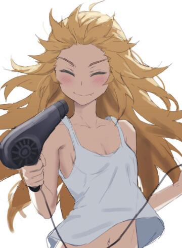 mordred drying her hair!
