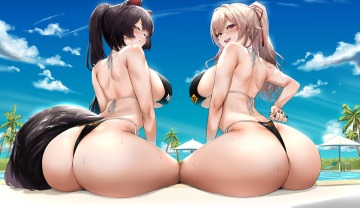 inui and furen show off their phat asses at the beach
